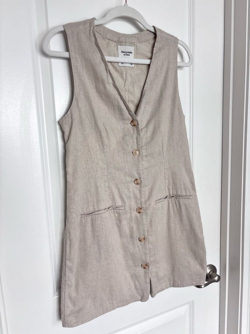 Abercrombie Linen Vest Dress Cotton Neutral Button Front Minimalist Small